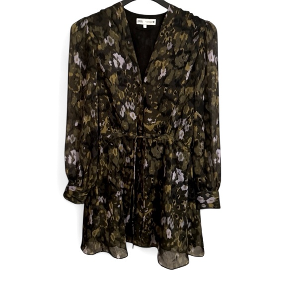 ZARA ZW Collection Multi Leopard Print Mini Dress w/Metallic Accents Sz XL NEW - Picture 1 of 6
